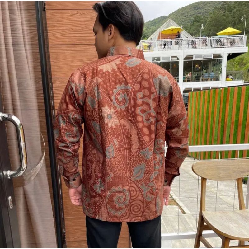 KEMEJA BATIK PRIA PREMIUM MOTIF BUNGA LEKSONO MERAH