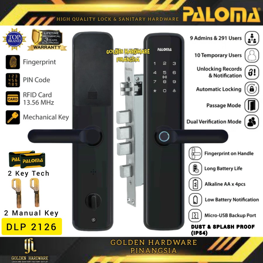 HANDLE TARIKAN GAGANG PINTU ELEKTRONIK DIGITAL SMART LOCK PALOMA DLP 2126