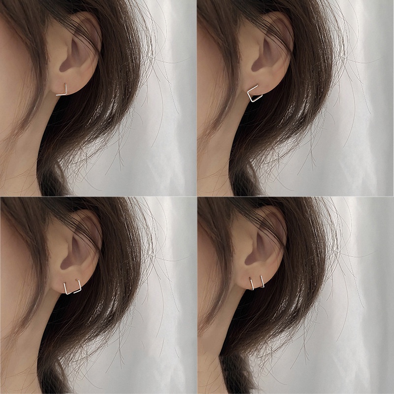 Papaozhu Punk s925 Perak 3D Kubus Garis Geometris Stud Anting-Anting Untuk Wanita Perempuan Keren Fashion Ditindik Anting-Anting Bergaya Telinga Perhiasan