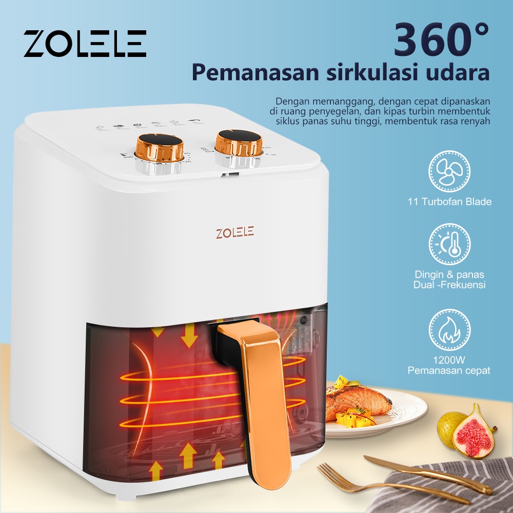 ZOLELE Air Fryer Low Watt 5.5 L Mesin Elektrik Penggorengan Tanpa Minyak Penggoreng LCD Touch Control Digital Magic Airfryer Panci Alat Penggoreng Listrik Airfryer Magic Fryer Digital Low Watt Steam Anti Lengket ZA003