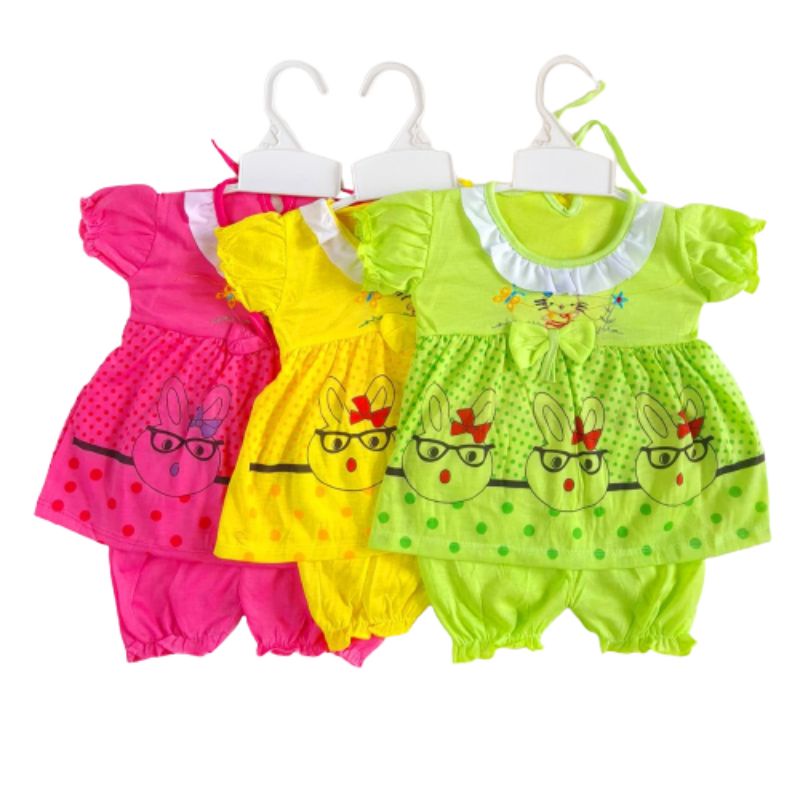 Setelan dress bayi 0-18 bulan free celana /set dress bayi murah / setelan bayi murah