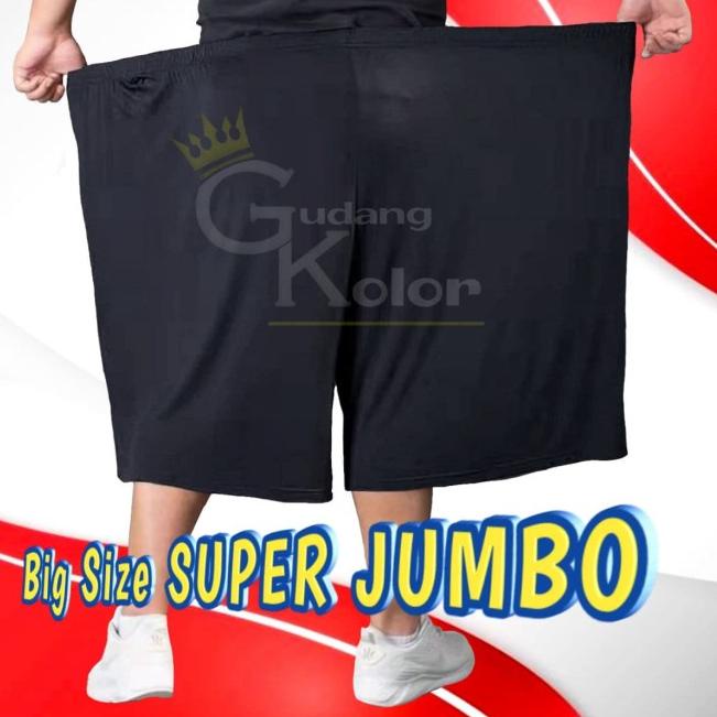 Celana Pendek Pria Big Size Polos Santai Kaos 7/8 Jumbo - Hitam