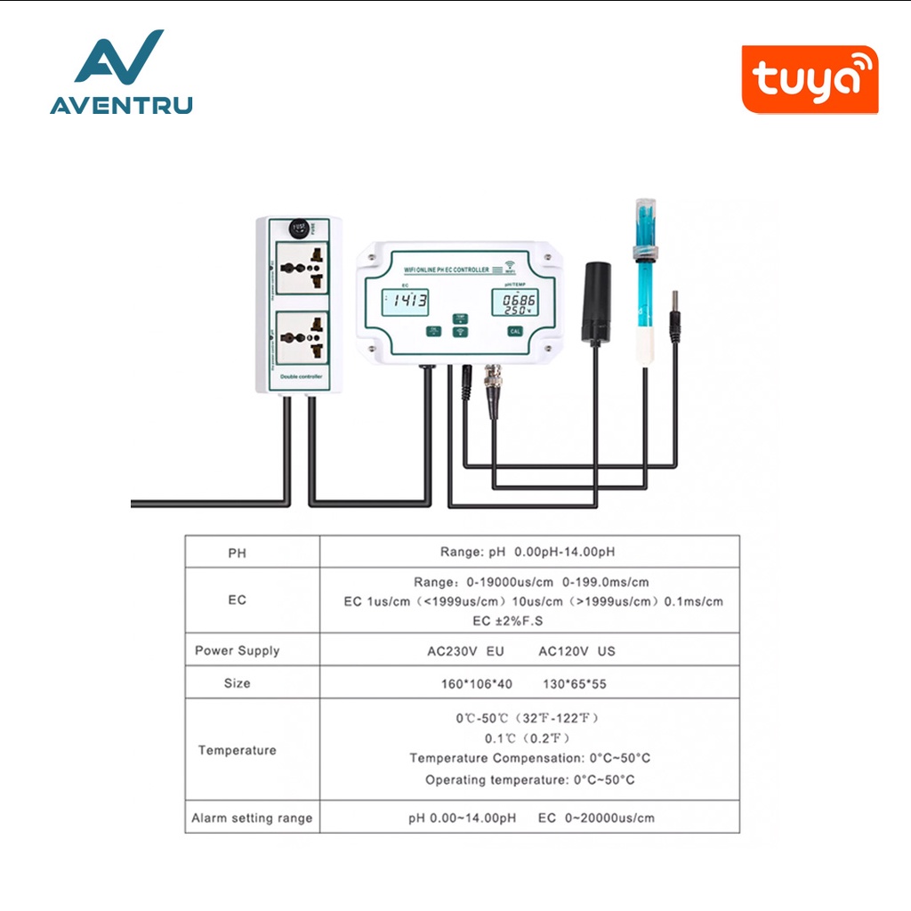 Smart WiFi Tuya 3in1 PH EC Temperature Meter Tester W2823