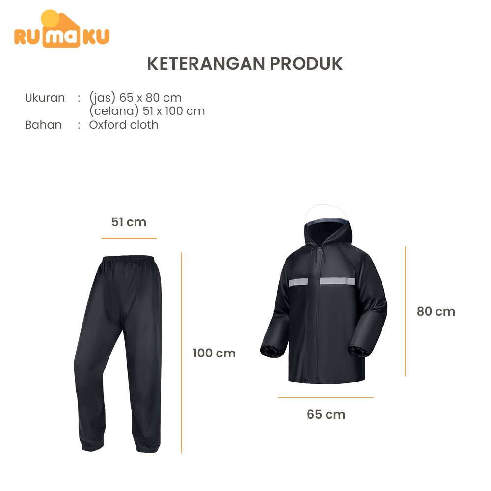 Rumaku Jas Hujan Setelan Premium All Size Pria Wanita Tebal Anti Angin Oxford Cloth