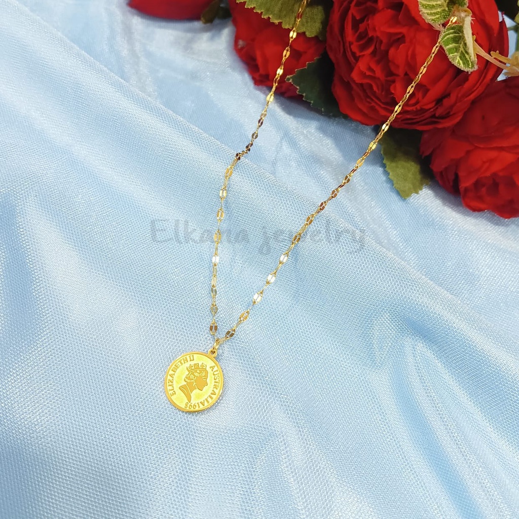 KALUNG TITANIUM COIN GOLD ELIZABETH Perhiasan super berkelas korea anti karat dan anti luntur