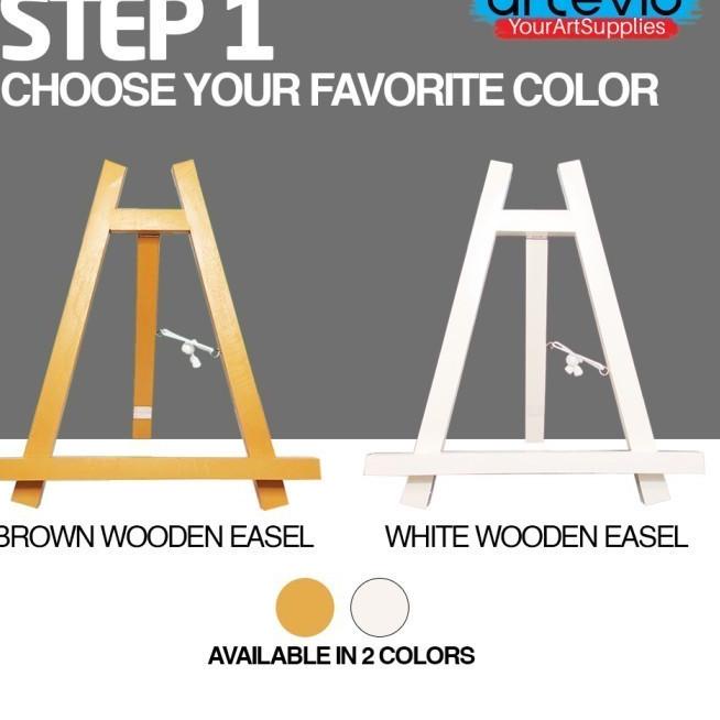 Paket Lukis Mini Polos / Paket Kanvas Lukis Cat Easel Palet Dan Kuas - BROWN EASEL, 30 X 20