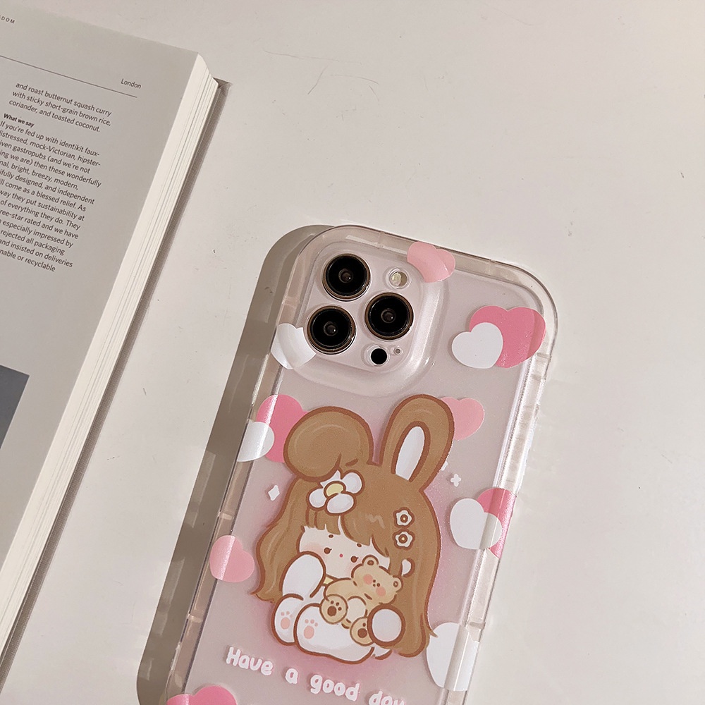 Ins Casing Softcase Transparan Print Kartun Beruang Lucu Untuk Iphone 14 11 12 13 PRO MAX