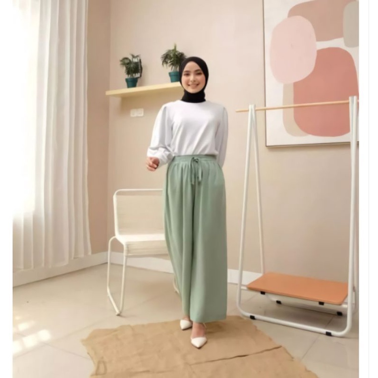 Celana Kulot Crincel Airflow Jumbo Loose Pants Highwaist / Kulot Panjang Basic Premium Korean Kulot Full Karet