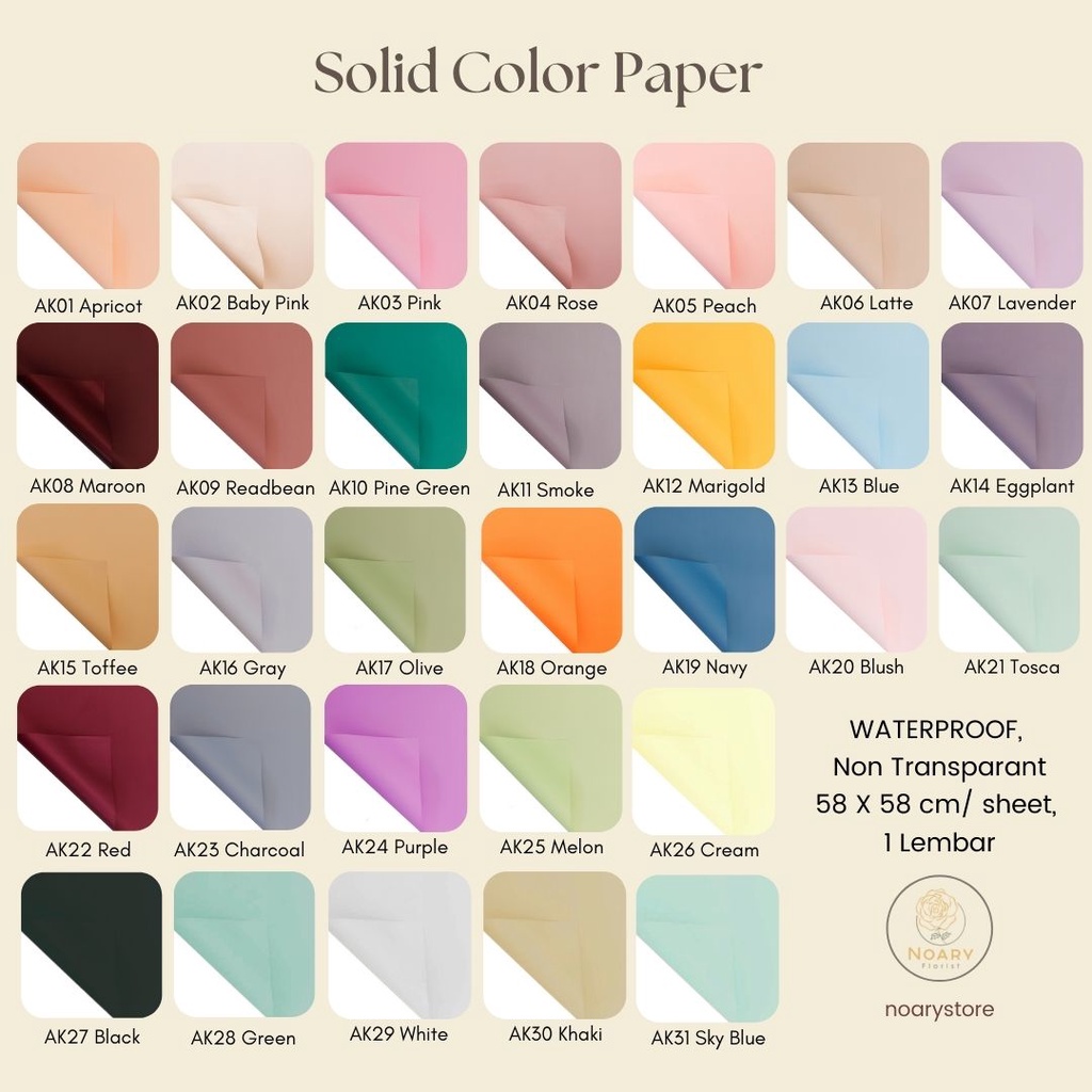 Solid Color Paper Kertas Bunga Wrapping Cellophane Paperwrap Buket Bunga Bungkusan Bunga / Flower Wrapping / Cellophane / Wrap / Kertas Bunga / Kertas Kado / Flower Paper / Kertas Grosir / Kertas Import / Kertas Cellophane / Florist / Buket Bunga / Floris