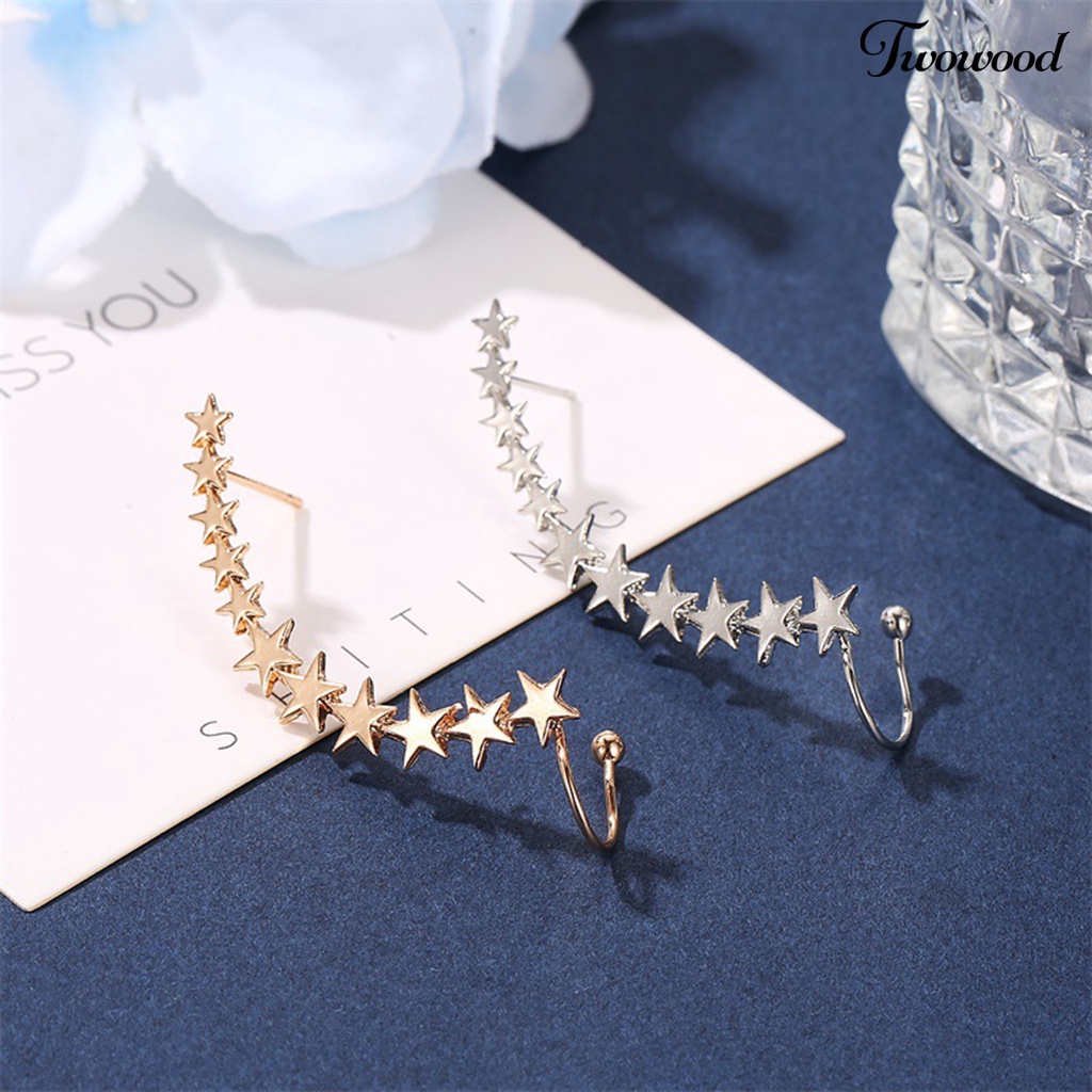 1 Pc Anting Stud Klip Bentuk Bintang Warna Solid Anti deformed Tahan Lama Untuk Wanita