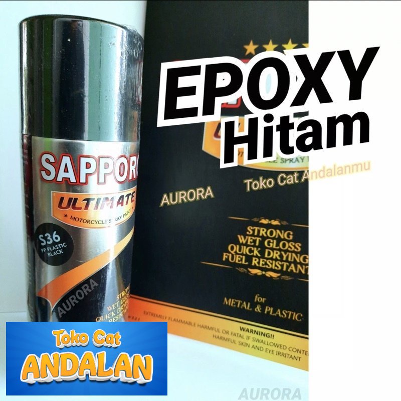 

SAPPORO ULTIMATE EPOXY HITAM S36 PP PLASTIC BLACK epoksi poksi saporo pilok pilox pylox cat semprot motor mobil sepeda