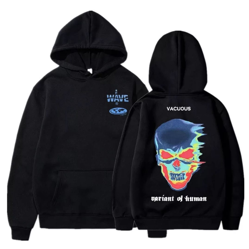 VACUOUS| Hoodie Pria Distro Hitam Premium Logo WAFE | Hodie Pria Hodie Distro Premium Tengkorak Api Logo wafe Bandung Unisex