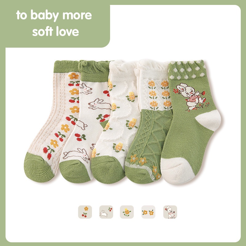 Little Momos 5 Pasang Kaos Kaki Anak Bayi Lucu Karakter 0-3 Tahun