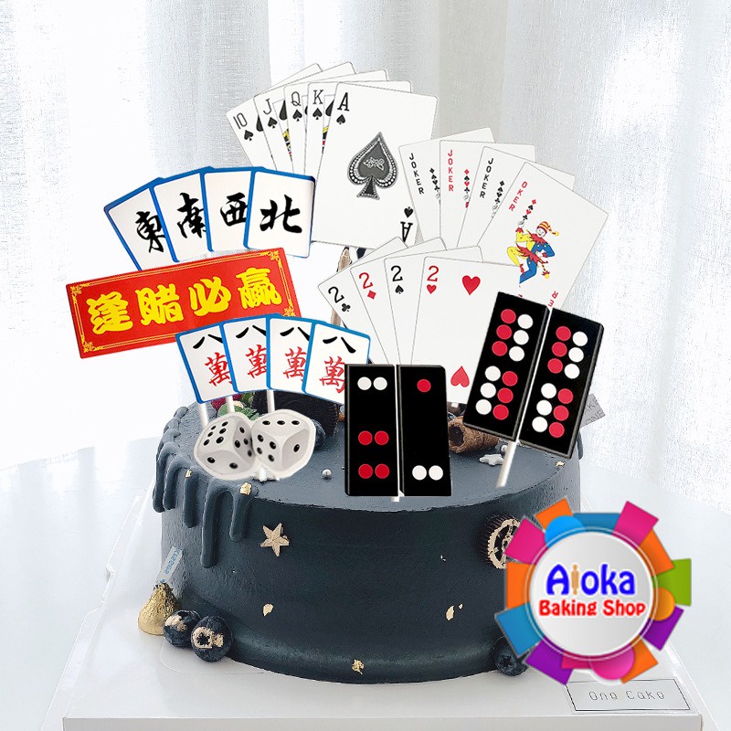 Topper Cake Tema Mahjong Poker Domino / Dekorasi Ulang Tahun