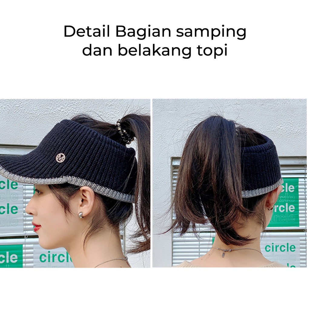 Topi Senam Rajut Korea Wanita Motif M Fashion Sporty Anti Sinar UV SPAB