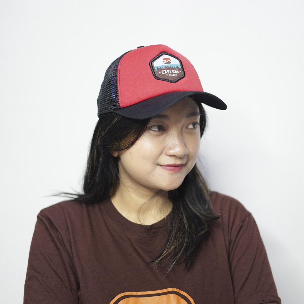 Zarventure merah hitam 83 topi trucker jaring busa