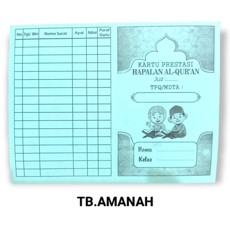 Kartu prestasi Hafalan Al-Quran TPQ/MDTA