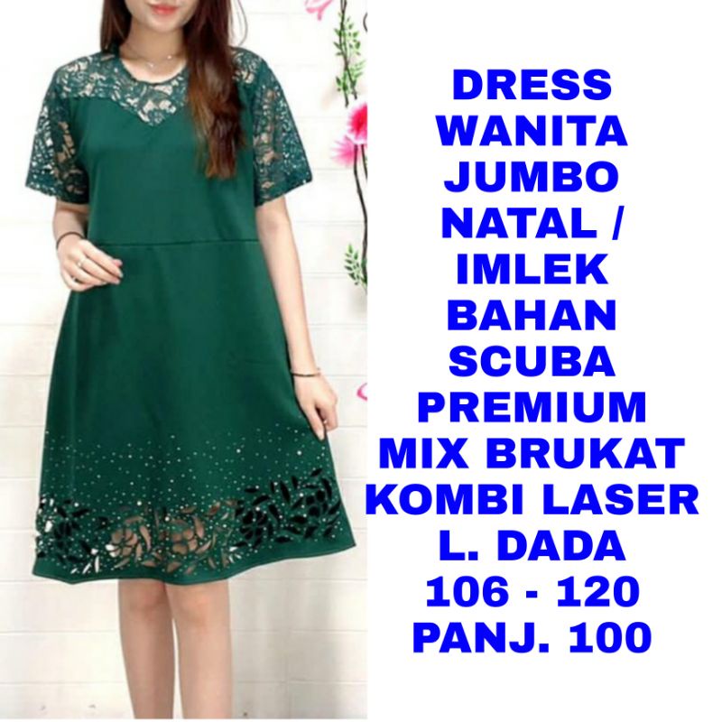 WK DRESS WANITA JUMBO BIG SIZE SCUBA BRUKAT LASER BÀJU IMLEK NATAL SINCIA PESTA
