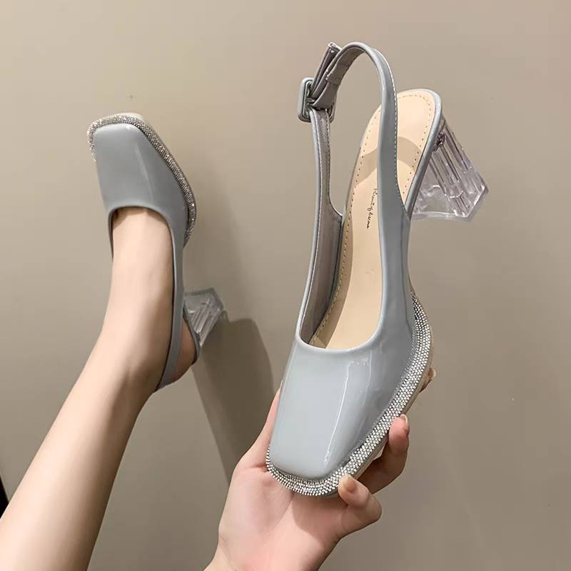 DDS712 heels kaca terbaru wanita import sepatu heels tapak tahu murah sepatu fashion kekinian Cod Jakarta