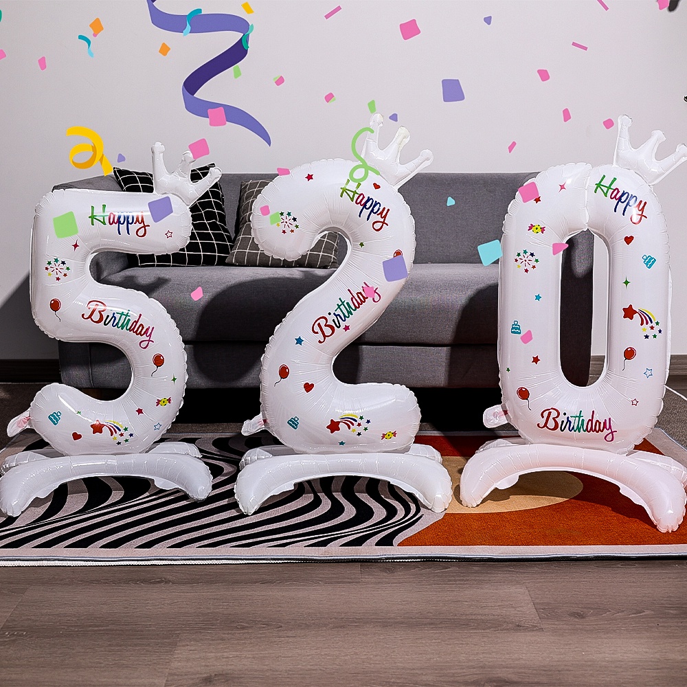 Balon Digital Ukuran 32 Inch Motif Print Mahkota Warna Putih Bahan Aluminum Untuk Dekorasi Pesta Ulang Tahun Anak 0-9