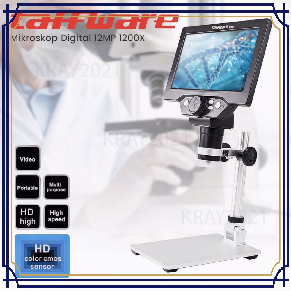 Taffware Mikroskop Digital 12MP 1200X Monitor &amp; Metal Stand - G1200