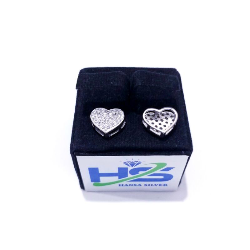 Liontin Perak Silver Asli 925 Lapis Emas Putih Model Love Permata Putih - Liontin Perak Anti Karat