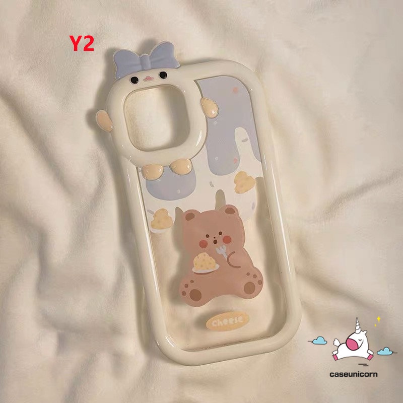 Case Lensa 3D Bow Monster POCO X3 NFC Pro M3 Redmi9 9A 10 9T 10A 10C A1+9C NFC Redmi Note 10s 8 9 11 11Pro+10 11s 10Pro Mi 11Lite Kartun Ice Cream Beruang Kelinci Lembut Sarung Cover Sarung