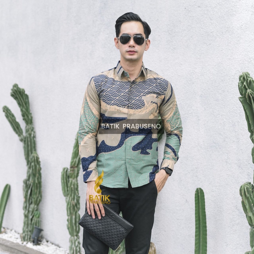 Batik Prabuseno Gandari Hijau Kemeja Batik Pria Lengan Panjang Slimfit Katun Batik Slimfit Batik Sol