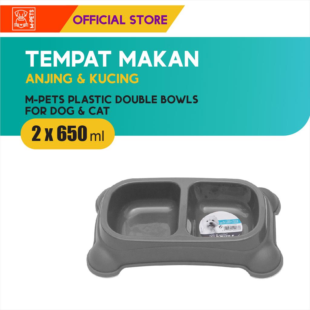 M-Pets Plastic Double Bowls 2 x 650 ml /Tempat Makan Hewan