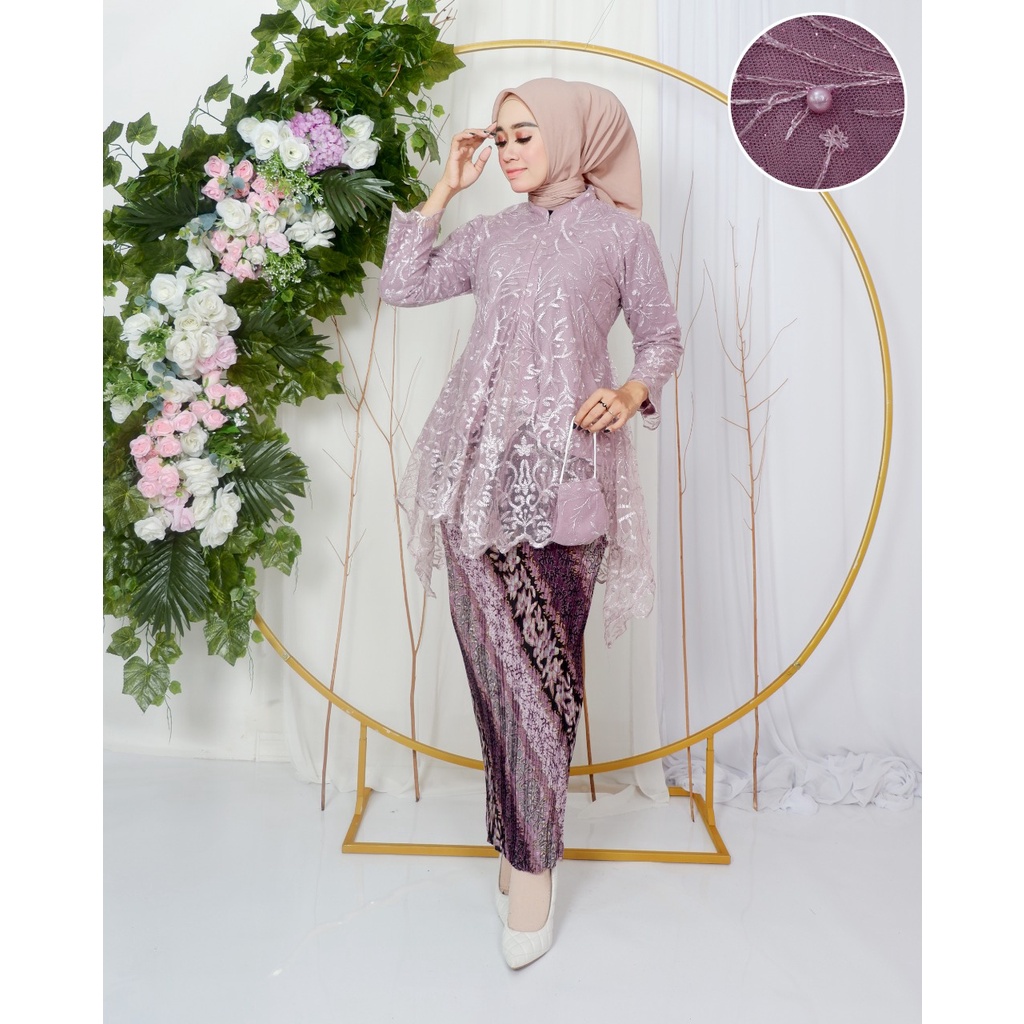 Permata Olshop / Setelan Kebaya Tunik Mauri Busui Modern / Kebaya Modern / Kebaya Wisuda / Kebaya Kondangan / Kebaya Pesta / Kebaya Tunik Brukat Tulle Modern / Kebaya Busui