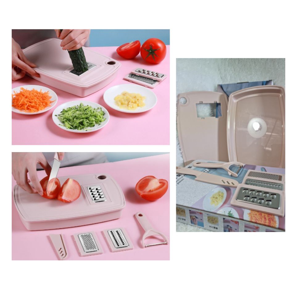 Murah SHOP Talenan Lipat Multifungsi Dengan Baskom dan Alat Pengiris Pengupas Pisau BuahPisau Set Ta