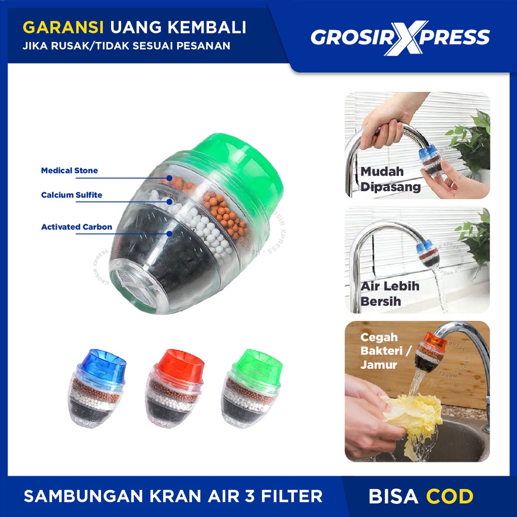 Sambungan Kran Air Faucet 3 Lapis Saringan Pembersih Aer Penyaring Penyambung Ujung Keran wastafel dapur kamar mandi Water Filter | GROSIRXPRESS