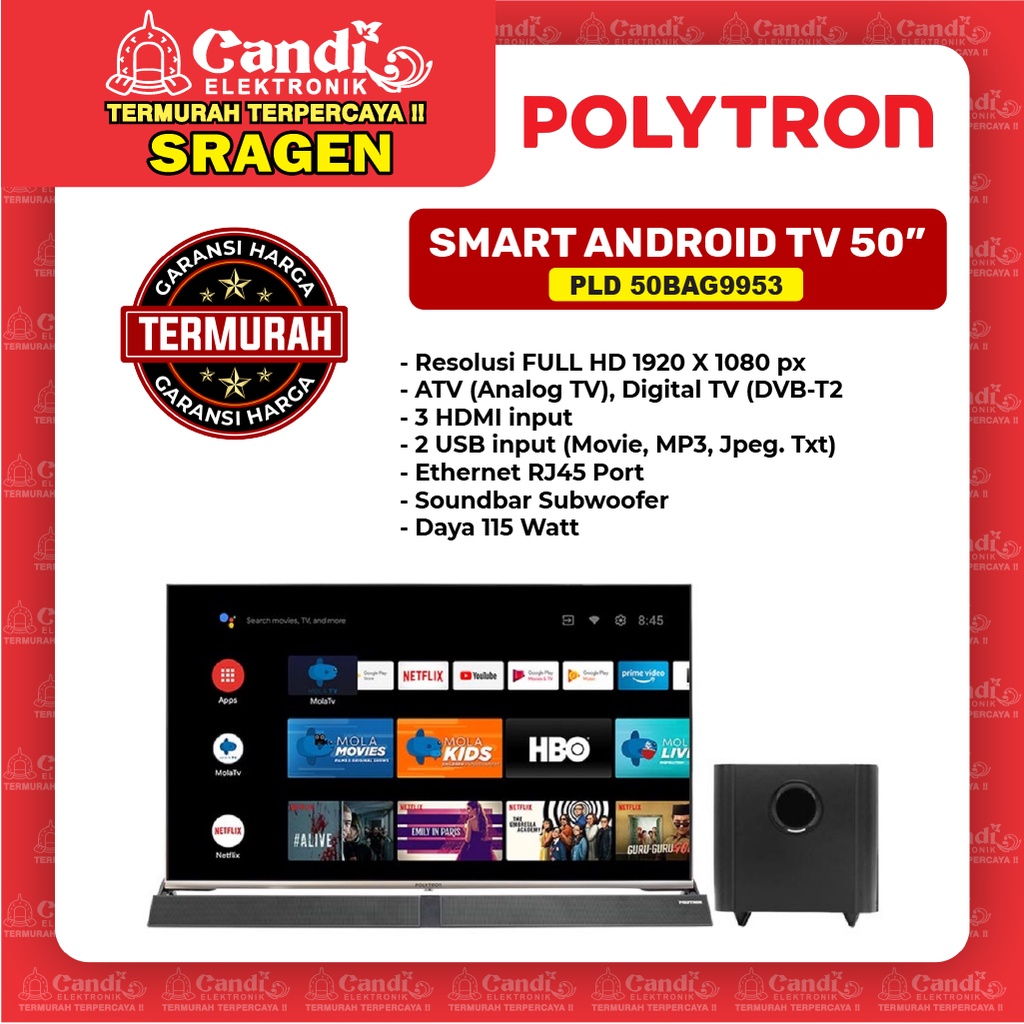 POLYTRON Smart Android Tv 50 Inch Cinemax Soundbar - 50BAG9953