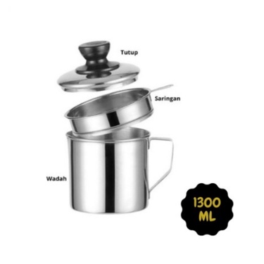 Oil Pot Filter 1300ML Stainless Saringan Minyak Goreng Sisa / Wadah Saringan Minyak Jelantah 1.3 Liter Stainless Steel