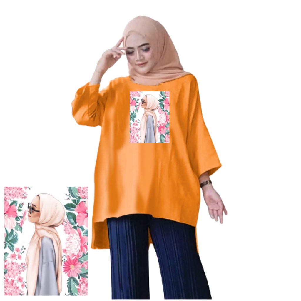 Tunik Jumbo Wanita Hijab Bunga Pink/ Atasan Wanita XL-XXL