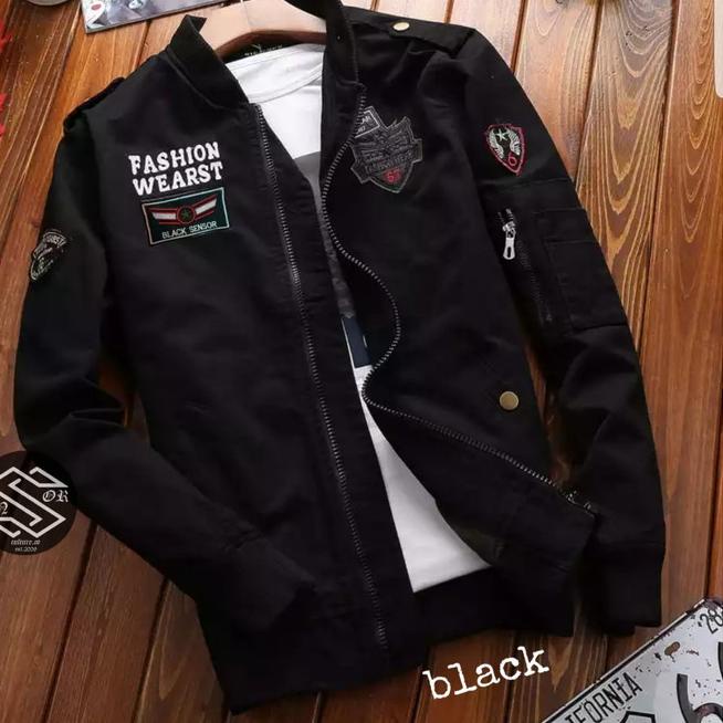 Jaket Bomber Aragon / Jaket Bomber / Jaket Pria / Jaket Bomber Kanvas - Hitam, M