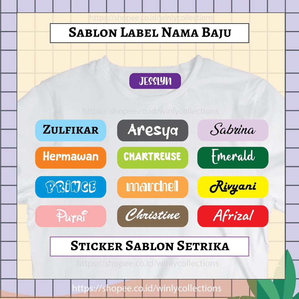 LABEL CUSTOM NAMA SERAGAM BAJU KAOS ANAK SEKOLAH STIKER SABLON SETRIKA PESANTREN NAME TAG LAUNDRY