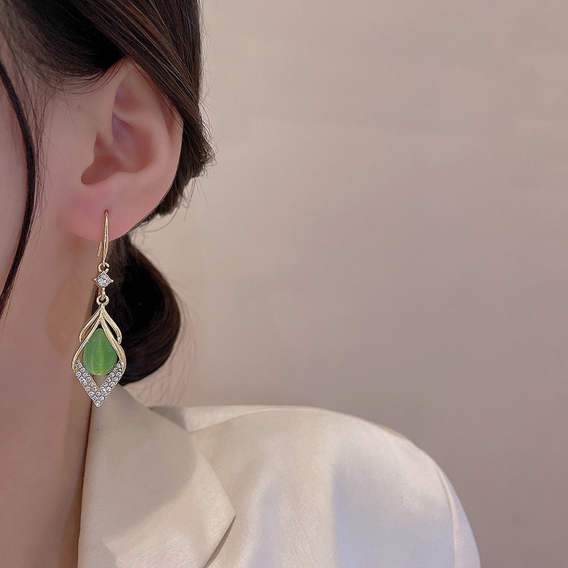 Anting Kait Gantung Sterling Silver 925 Desain Berlian Opal Mewah Untuk Wanita