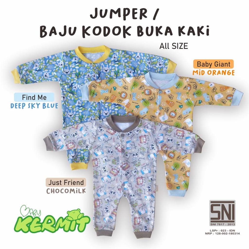 BABY KERMIT - Sleepsuit Baju Kodok Bayi Buka Kaki 0-9 Bulan Motif SNI Jumpsuit Baby Premium