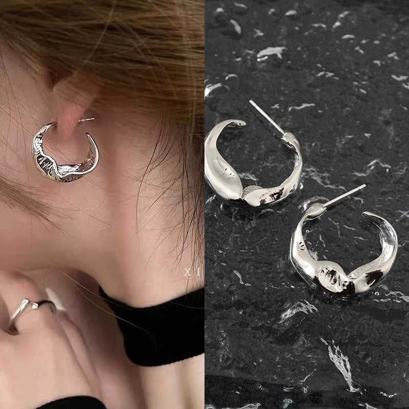 Anting Stud Bahan 925 Silver Plated Logam Gaya Korea Untuk Wanita