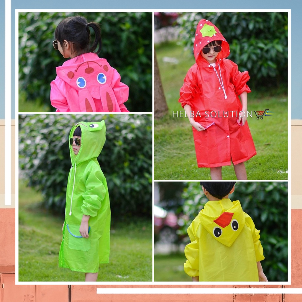 Jas Hujan Anak Perempuan Laki Laki TK SD 4 5 6 7 8 Tahun Mantel Hujan Hoodie Terusan All Size Karakter Kartun