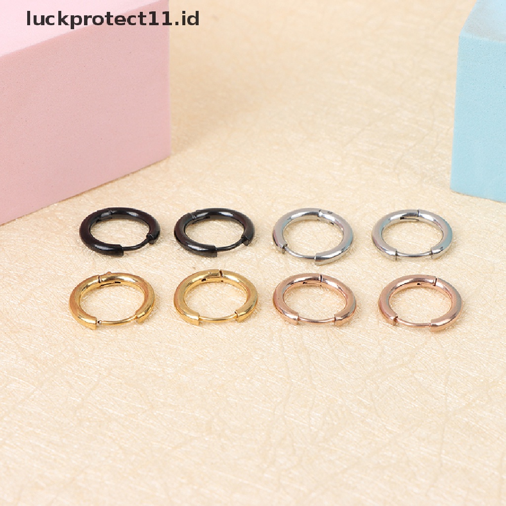 5pcs / lot Anting Hoop Bentuk Lingkaran Geometris Bahan Stainless Steel Untuk Anak Perempuan