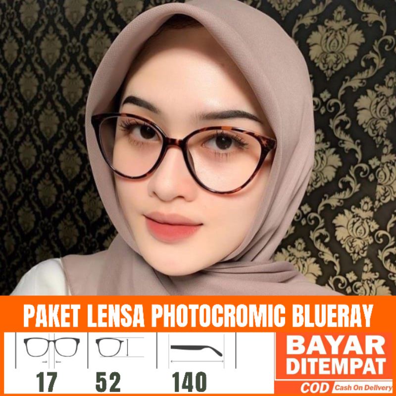 Paket Kacamata Photocromic Cateye, Free Lensa Minus Antiradiasi