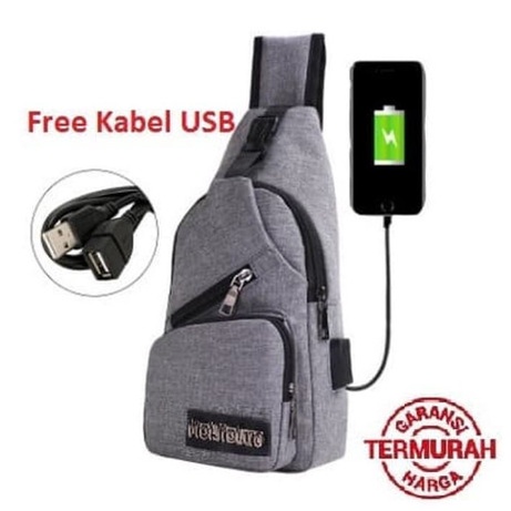 Tas Selempang Kanvas Pria Tas Hp/ Tas Dada Usb / Tas Impor