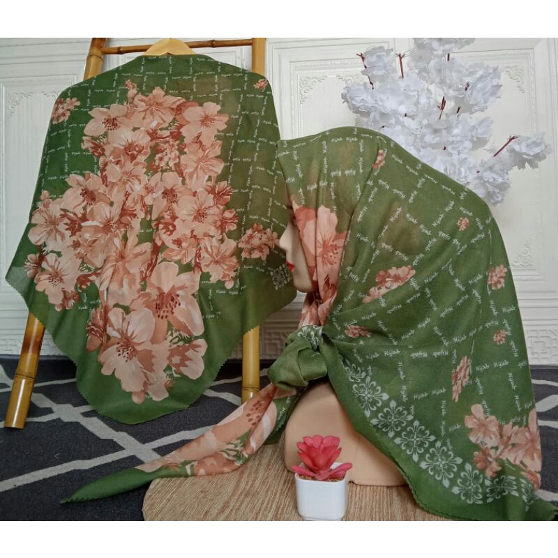 hijab voal premium terlaris motif bunga hijau