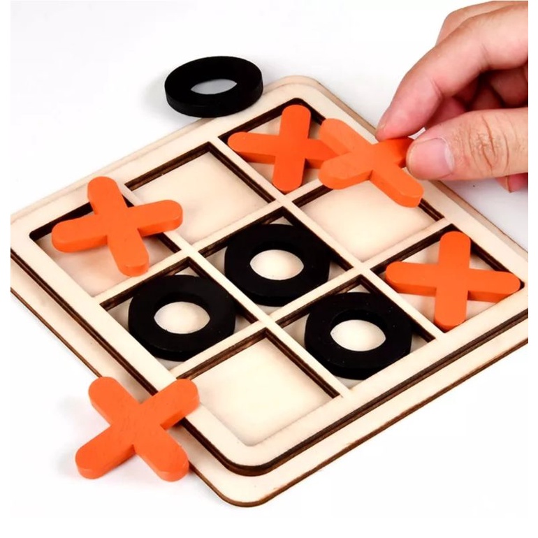 Mainan Edukasi Catur Tic Tac Toe Bahan Kayu Chess XO Mainan Kayu Anak