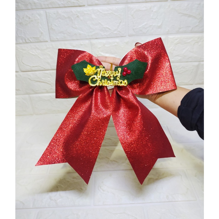 Pita Bow Jumbo Glitter - Pita Natal HIasan Dekorasi X'mas