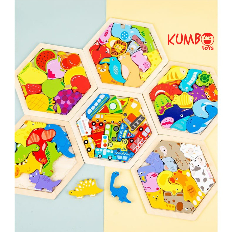 Mainan Puzzle Kayu 3D Animal Mencocokan Bentuk