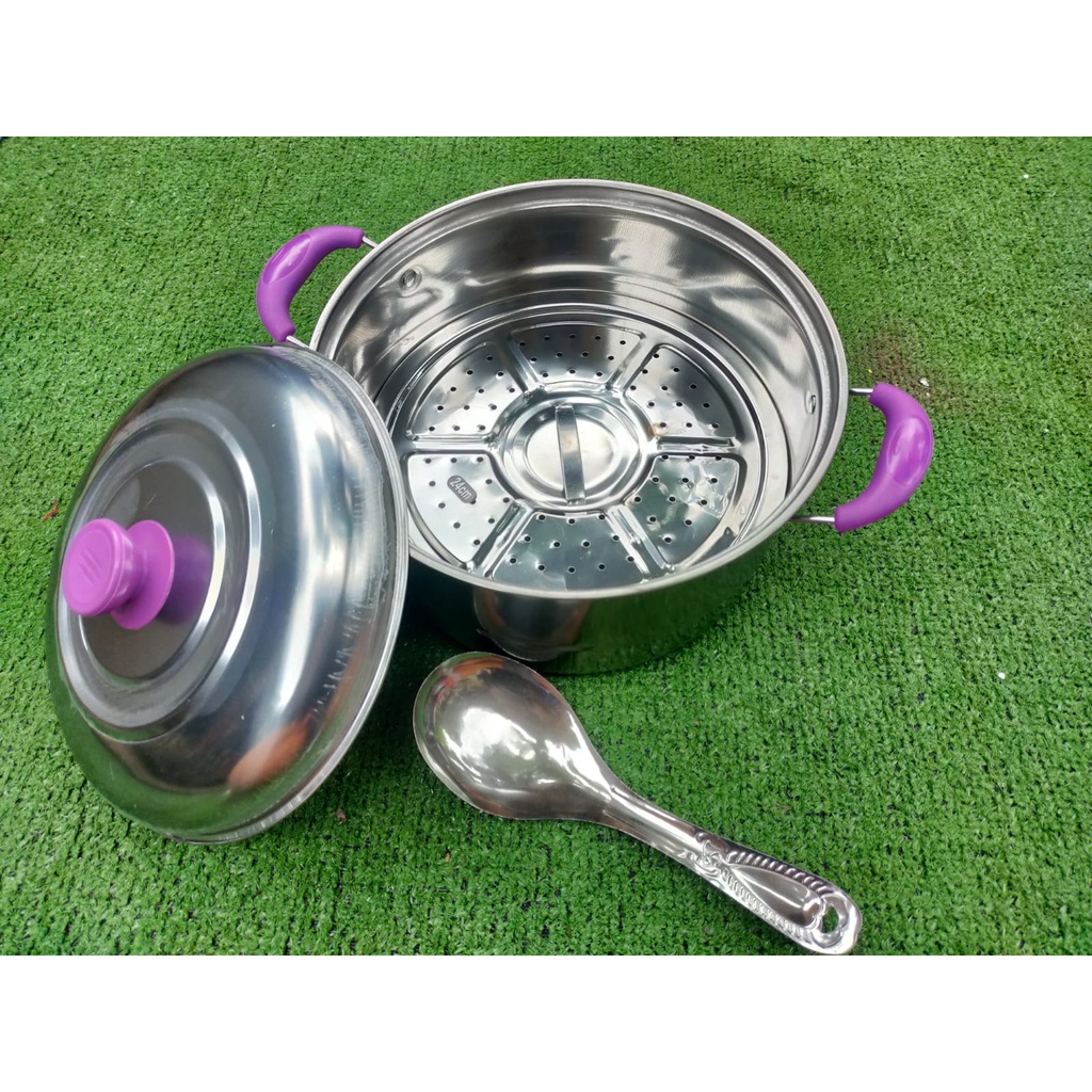 Panci sup soup pot 16cm 18cm 20cm 22cm 24cm stainless steel + tutup warna ungu free irus