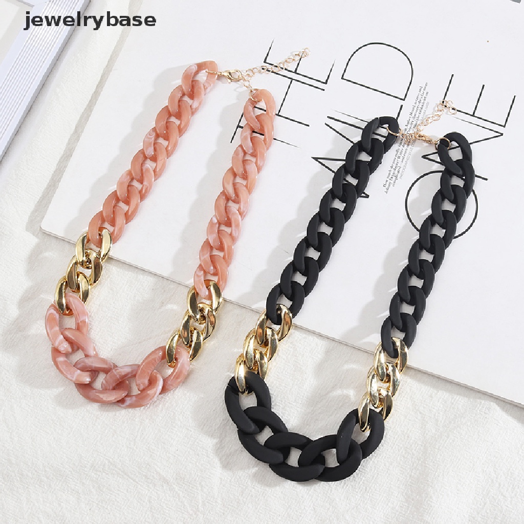 Kalung Rantai Bahan Resin Warna Pink Hijau Hitam Untuk Wanita